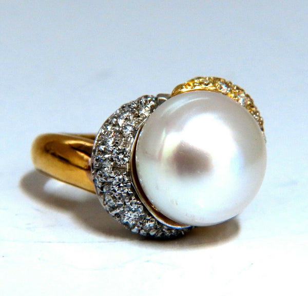 12.7mm Natural South Seas Pearl Diamonds Rings 18kt