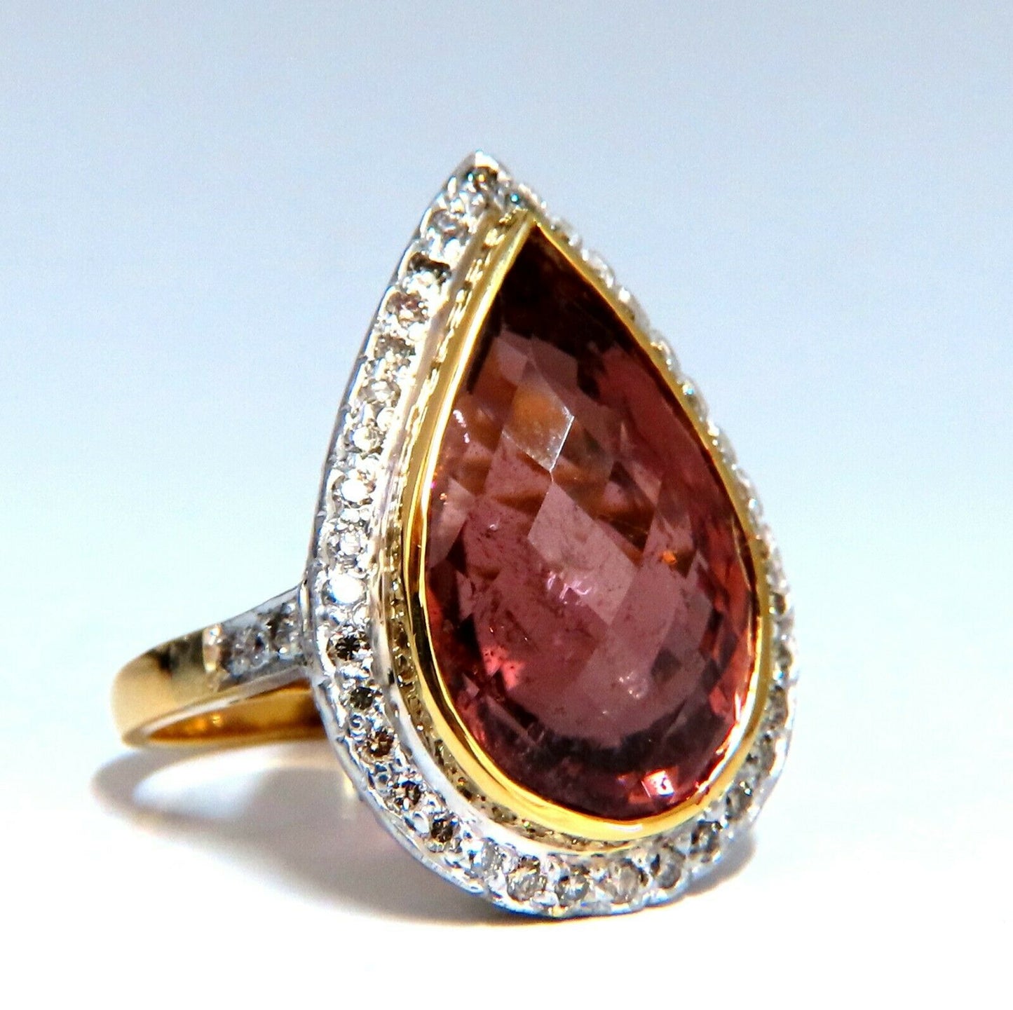 16ct Natural Purple Pink Tourmaline Diamonds Ring 14kt