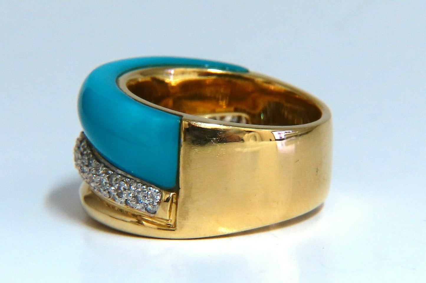 .62ct natural diamonds carved turquoise Ring 18kt
