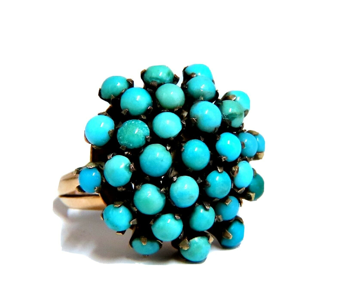 European Vintage Persian Turquoise cluster burst ring 14kt