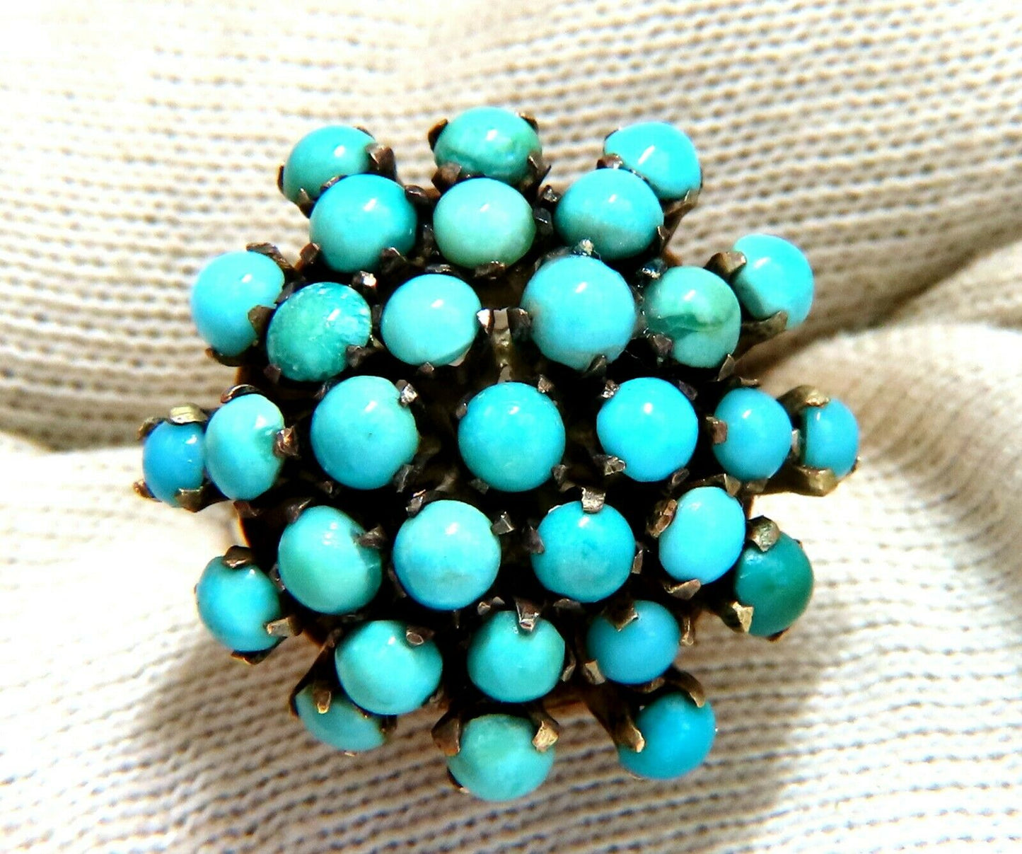 European Vintage Persian Turquoise cluster burst ring 14kt