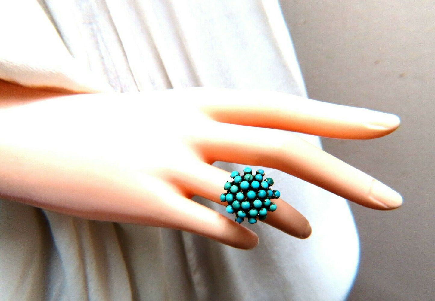 European Vintage Persian Turquoise cluster burst ring 14kt