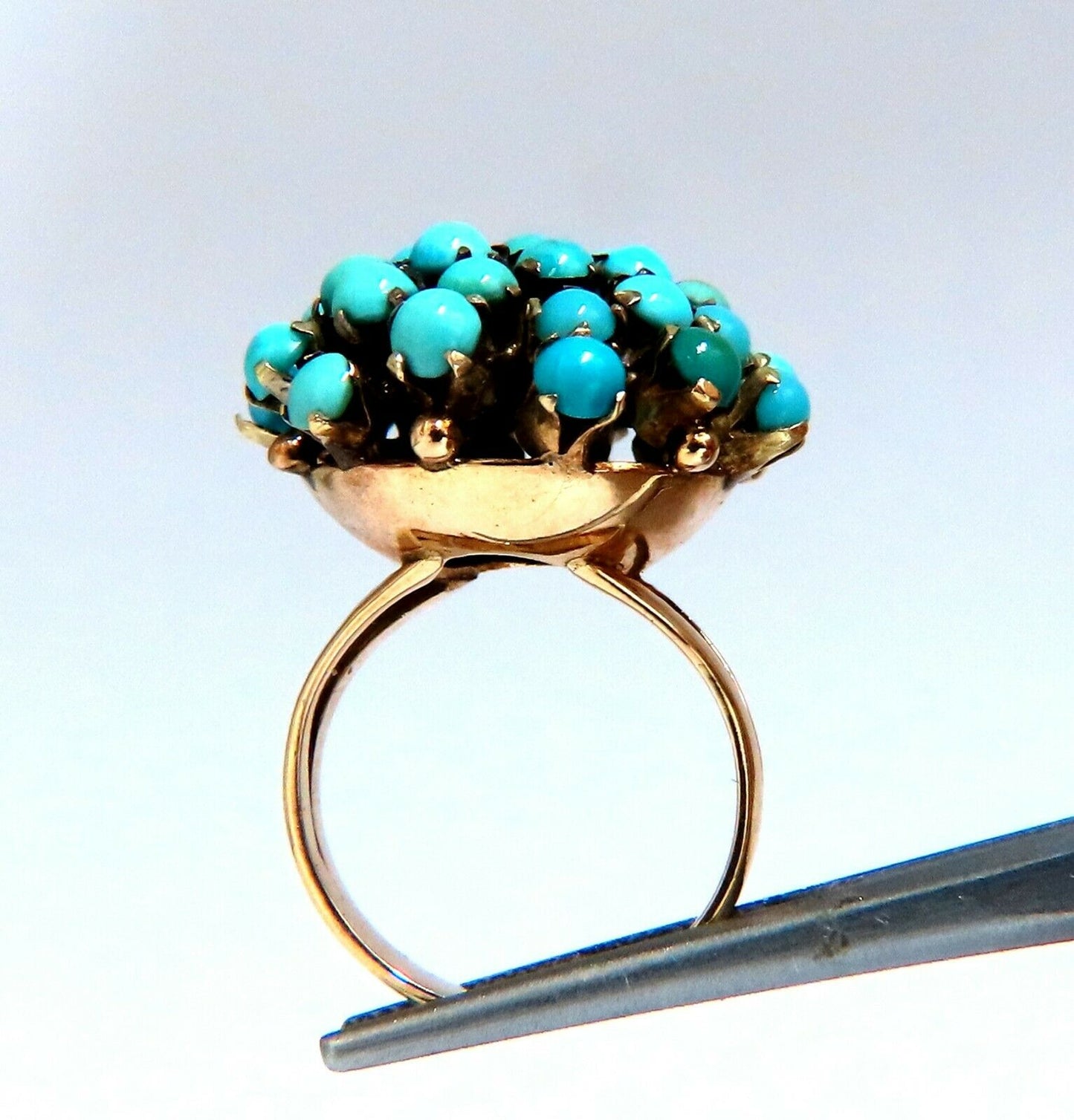 European Vintage Persian Turquoise cluster burst ring 14kt