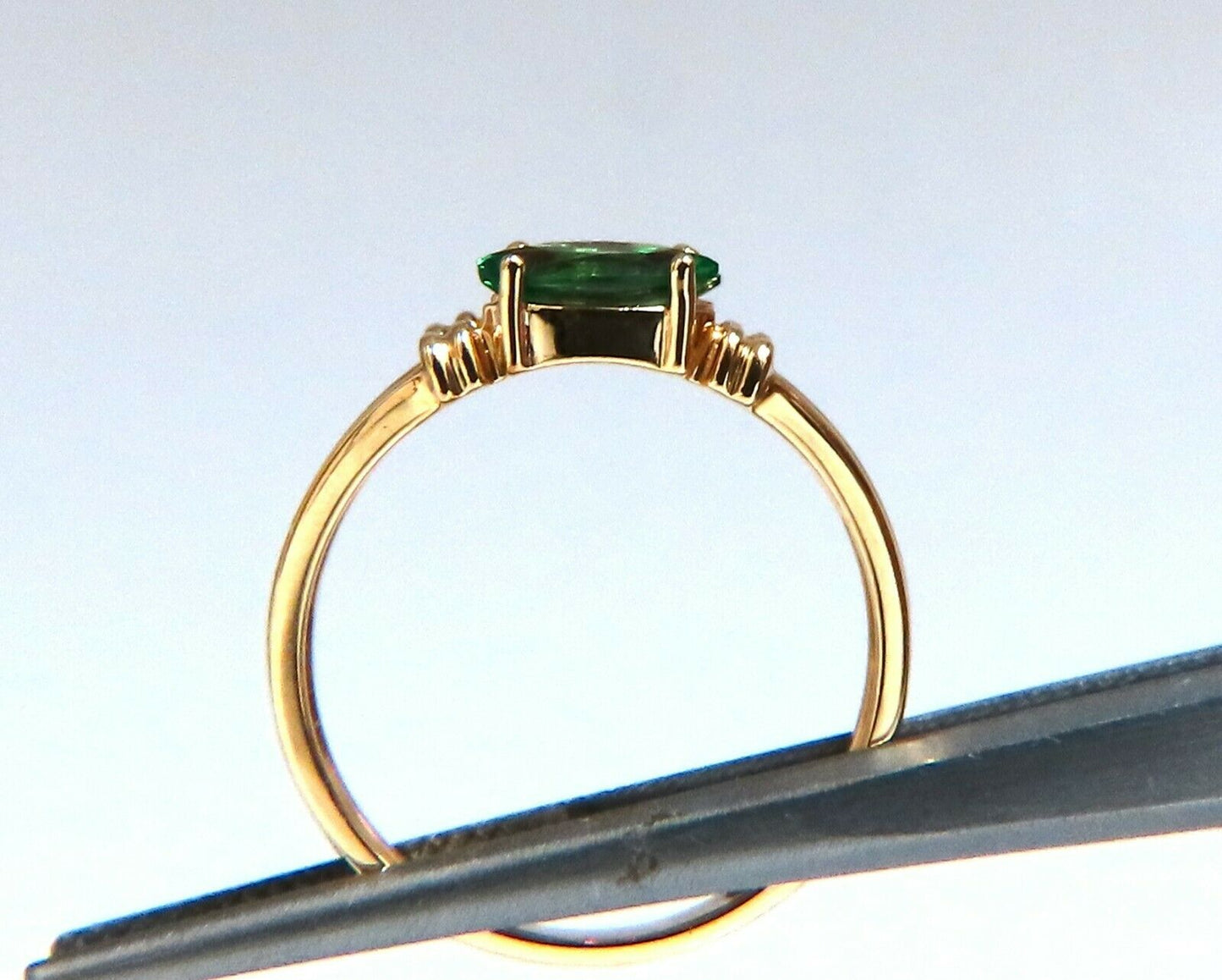 Lab Ruby Sapphire Emerald Three stone ring 14kt