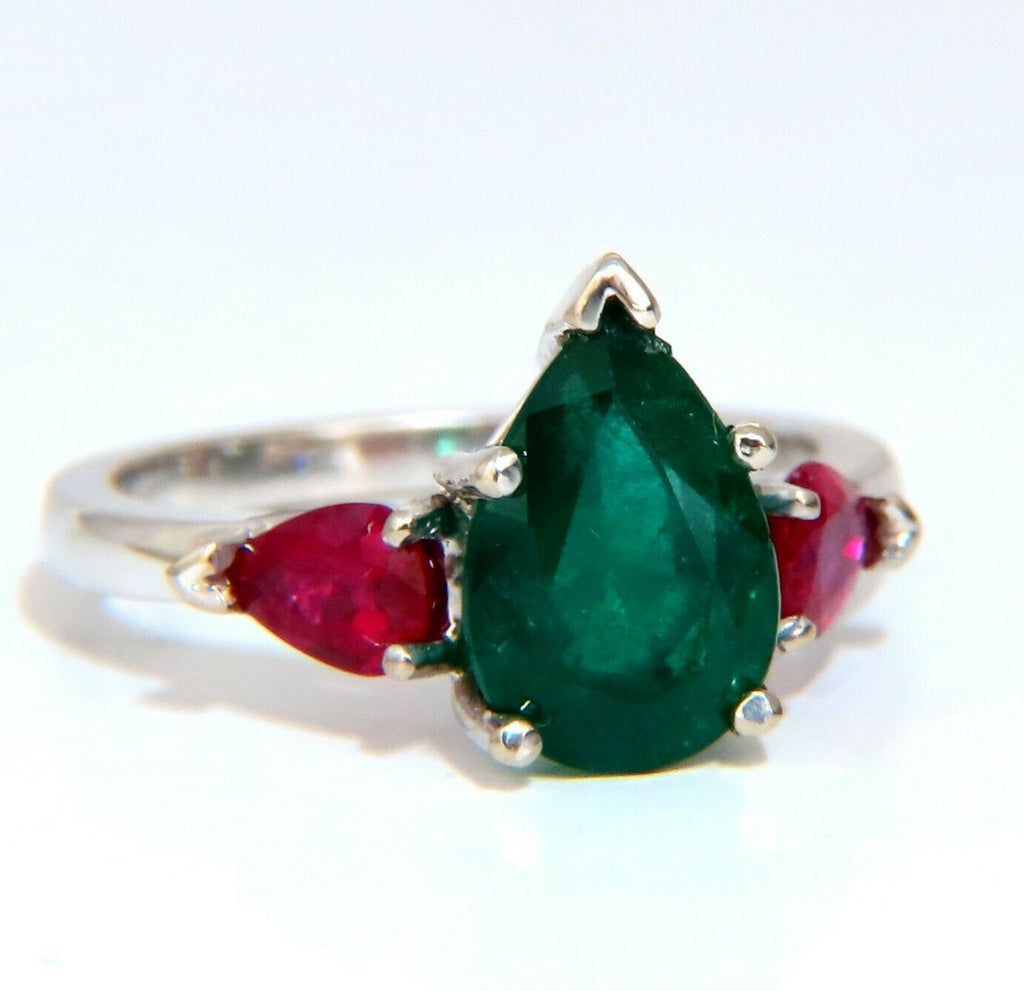 3.01ct natural pear-shaped emerald cut emerald ruby ring 14kt