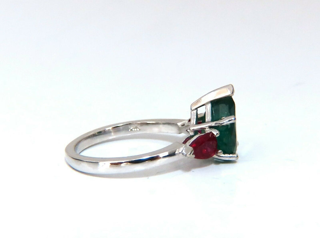 3.01ct natural pear-shaped emerald cut emerald ruby ring
