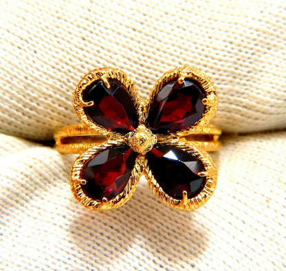 4 carat natural garnets clover ring 18 karat yellow gold