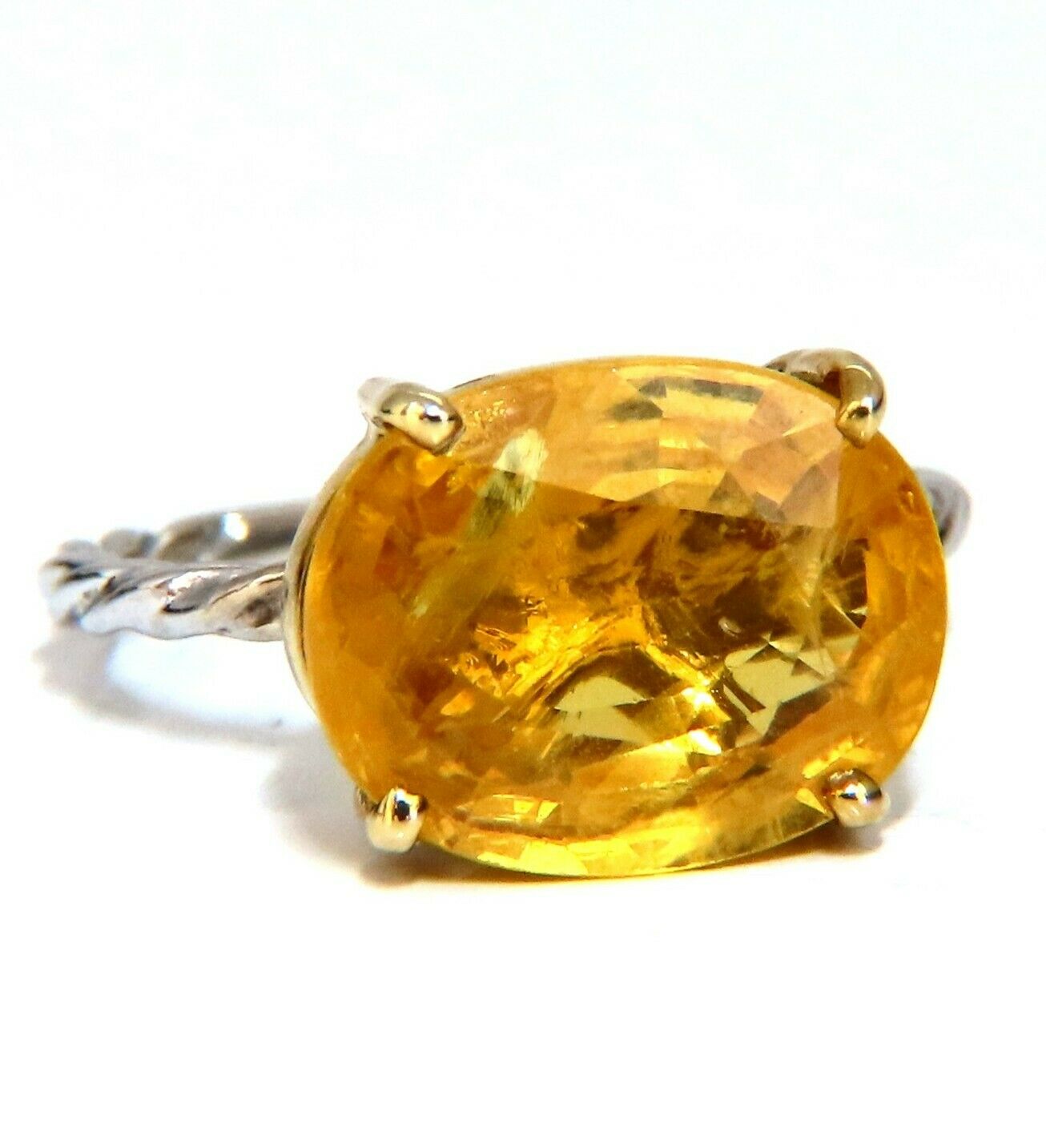 5ct natural yellow Sapphire solitaire braid twist shank ring 14kt