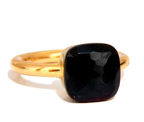Designer 10x10 mm Natural Jet Black Onyx Ring 18 Karat