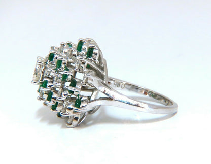 Natural Emerald Diamonds Cocktail Cluster Ring Platinum Vintage