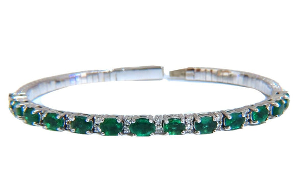 7ct Natural Emerald Diamond Bangle Bracelet 14kt White Gold