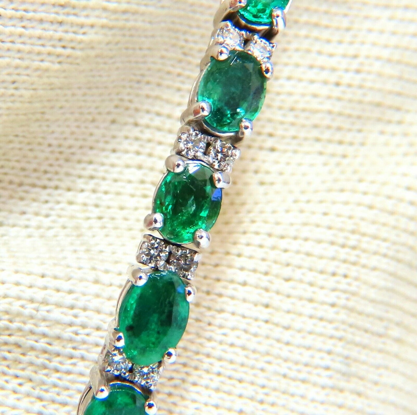 7ct Natural Emerald Diamond Bangle Bracelet 14kt White Gold