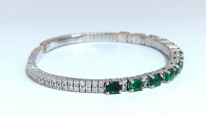 7ct Natural Emerald Diamond Bangle Bracelet 14kt White Gold