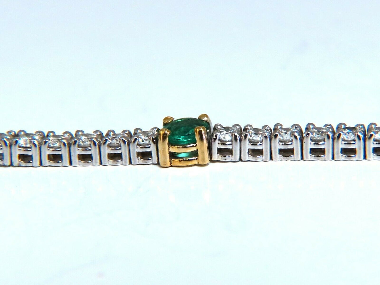Natural Emerald Diamond Tennis Bracelet 14kt White Gold 🥇