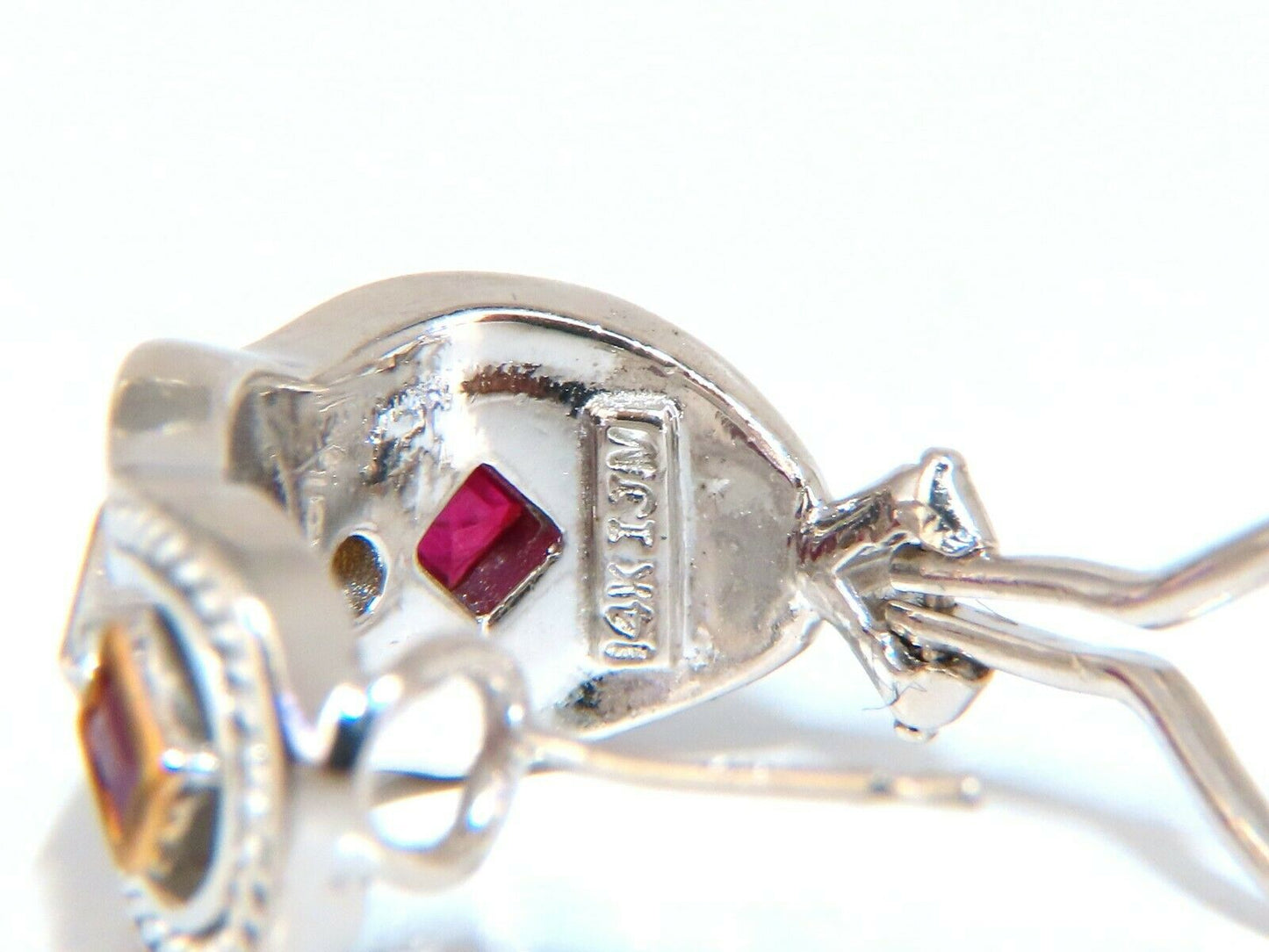 1.10ct. natural Ruby diamonds designer clip earrings 14kt IJM