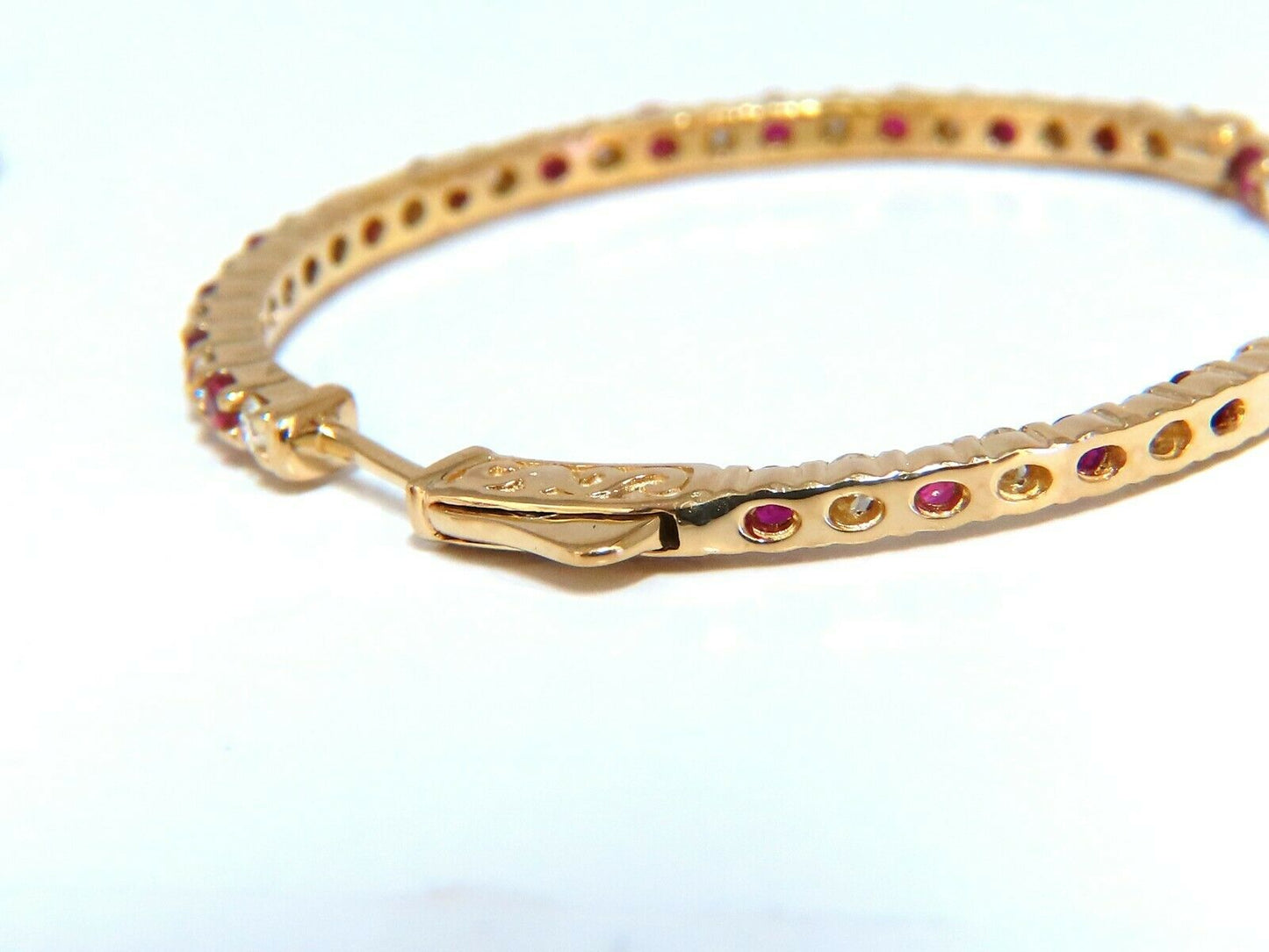 4.80ct natural Ruby diamonds hoop earrings 14kt yellow gold inside out