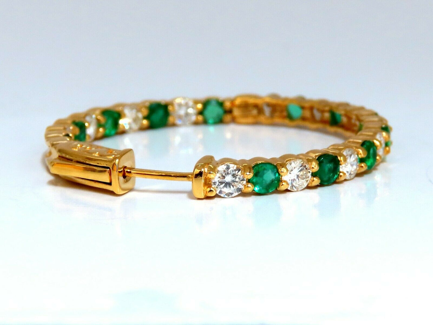 3.77ct natural emerald diamonds hoop earrings 14kt yellow gold inside out