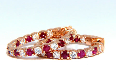 1.95ct natural Ruby diamonds hoop earrings 14kt rose gold inside out
