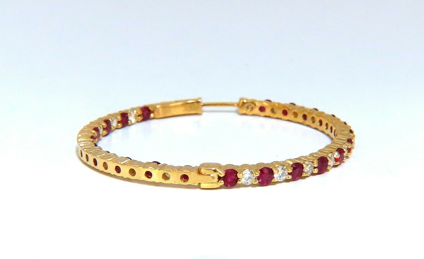 5.08ct natural Ruby diamonds hoop earrings 14kt rose gold inside out