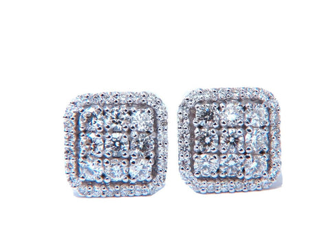 1.01ct. natural round diamond square cluster earrings 14 karat Halo