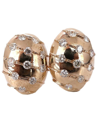 2ct. natural round diamond dome wave clip earrings 14kt egg shape