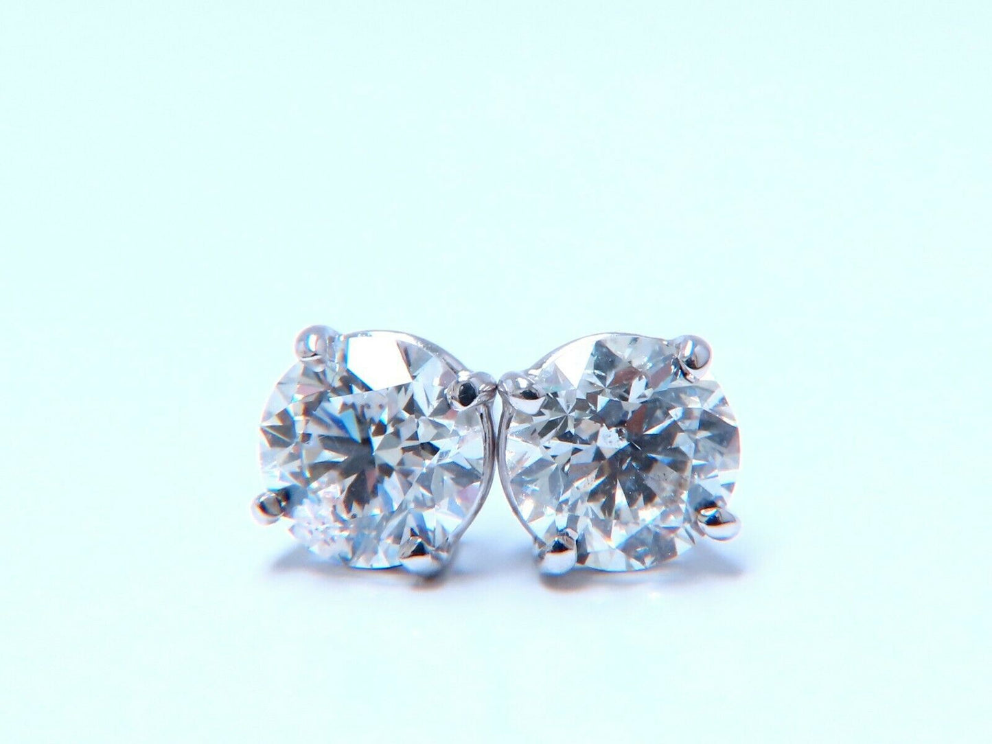 2.02ct Natural round brilliant diamond stud earrings 14 karat classic H/SI2