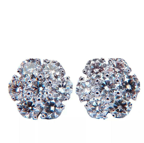 3.47ct. natural round diamond cluster earrings 14 karat floreta