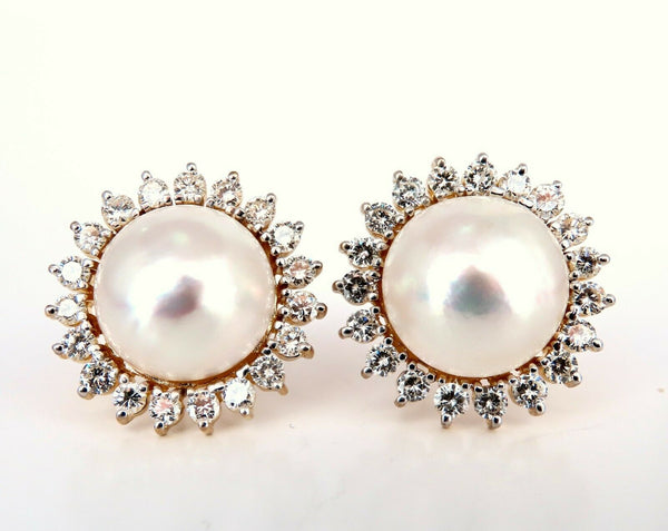 17.8mm Mabe Pearls 4ct Diamonds Clip Earrings 14kt Gold