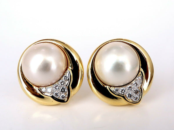 16.4mm Mabe Pearls .80ct Diamonds Clip Earrings 18kt Gold