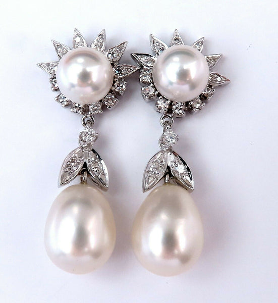 13mm South Seas Pearls .60ct Diamonds Dangle Earrings 14kt Gold