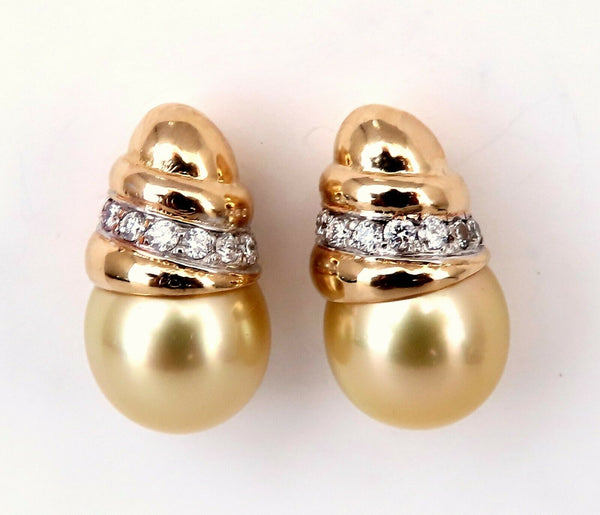 11.2mm Golden Yellow South Seas Pearls .50ct Diamonds Stud Earrings 14kt Gold