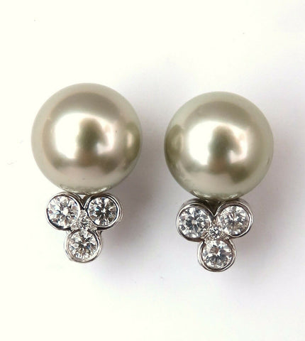 11.2mm Tahitian Pearls .60ct Diamonds Stud Earrings 14kt Gold