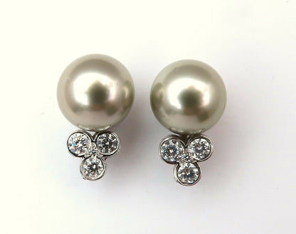 11.2mm Tahitian Pearls .60ct Diamonds Stud Earrings 14kt Gold