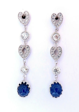 4.33ct Natural Sapphire Diamond Earrings 14kt cabochon dangles