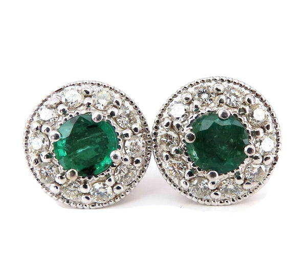 2.30ct Natural Round Emeralds Diamond Earrings 14kt Cluster Halo