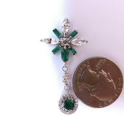 5.50ct Natural Round Emeralds Diamond Earrings 14kt Snowflake Dangle