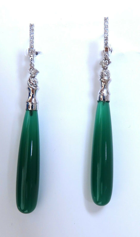 37mm extra long natural Jade drop diamond earrings 14 karat