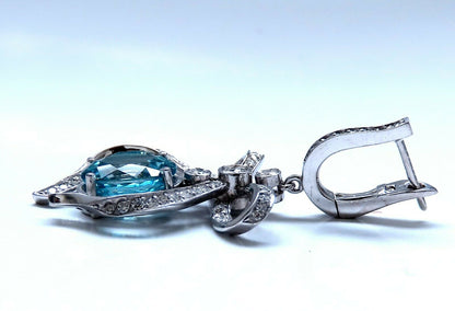 9.95ct natural blue zircon and diamonds dangle earrings 14kt Ribbon Love