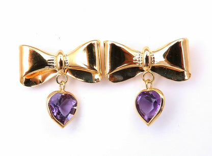 2ct natural heart purple amethyst dangle ribbon earrings 14kt