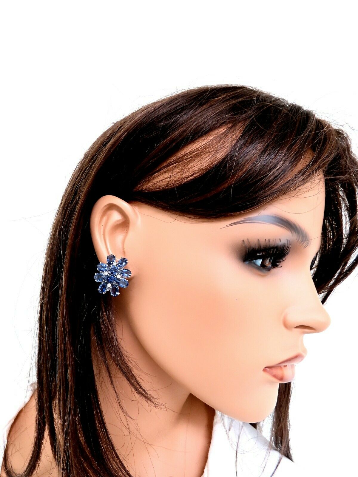 12ct natural oval purple iolite diamond clip earrings 18kt