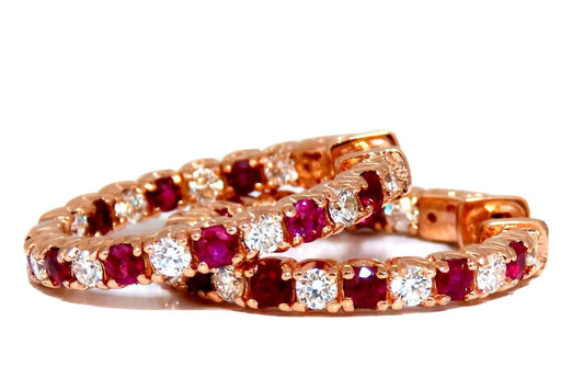 3.45ct natural Ruby diamonds hoop earrings 14kt rose gold inside out