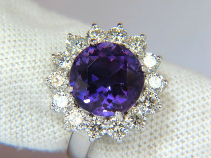 6.43CT Natural Briliant Round Bright Purple Amethyst Diamond Ring 14KT