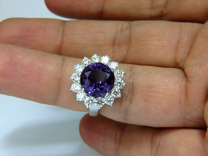 6.43CT Natural Briliant Round Bright Purple Amethyst Diamond Ring 14KT