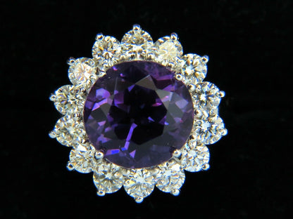 6.43CT Natural Briliant Round Bright Purple Amethyst Diamond Ring 14KT