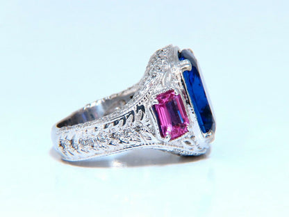 GIA Certified 13.01 natural Blue Tanzanite diamonds ring 14kt Pink Sapphires