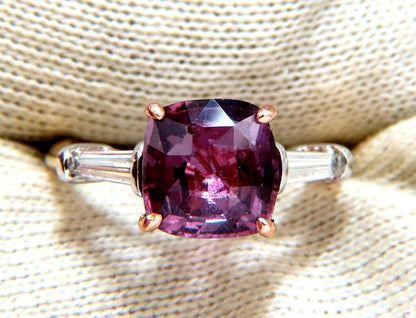 GIA Certified 3ct Natural purple pink Sapphire Diamonds Ring 18kt plat