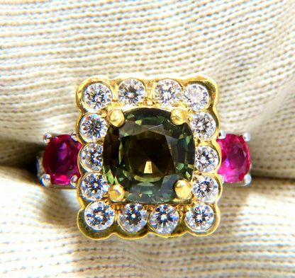 GIA Certified 3.48 carat natural color change alexandrite Ruby diamond ring