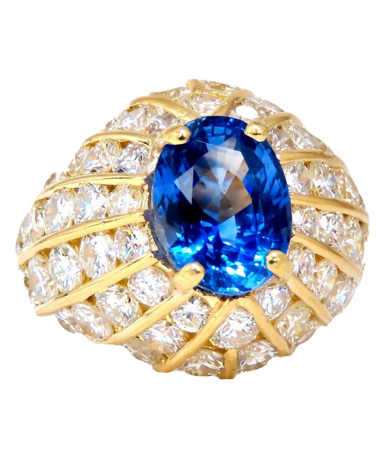 GIA Certified 4.61ct oval sapphire diamond ring No Heat 18kt channel domed