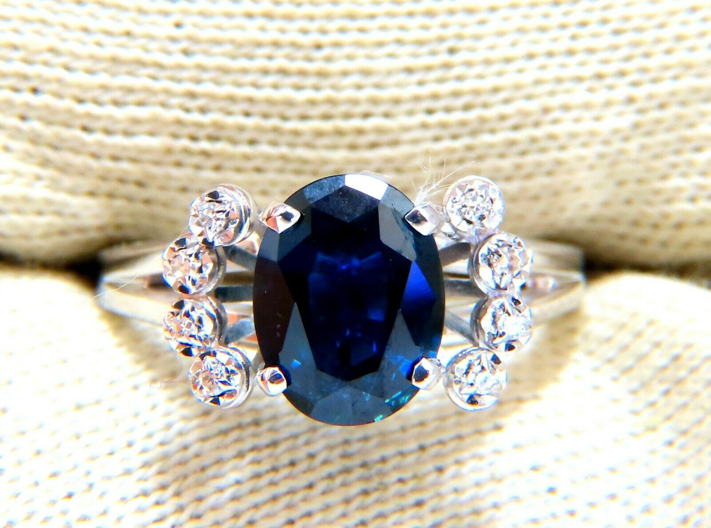 GIA Certified 1.89ct Sapphire Diamonds Ring 14kt No Heat