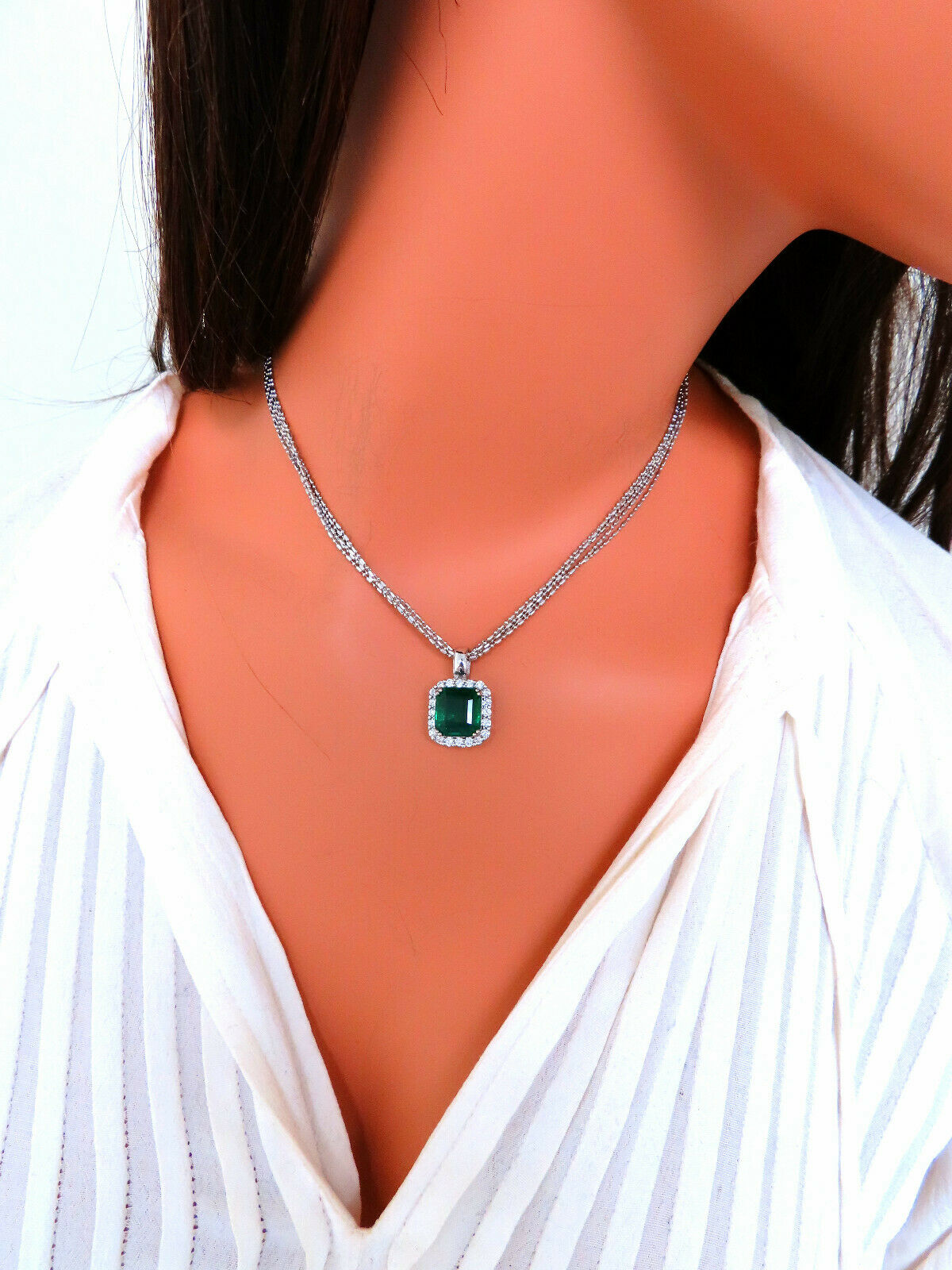 GIA Certified 5.95ct Natural Emerald Diamond Necklace 14kt